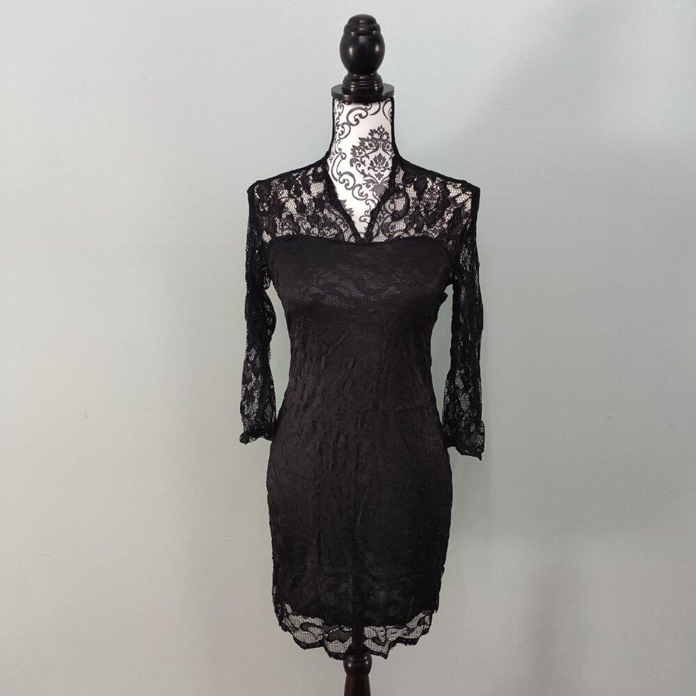 NWT BKMGC Women Dress Sheer Black Lace with Liner Retro Glam Pin Up